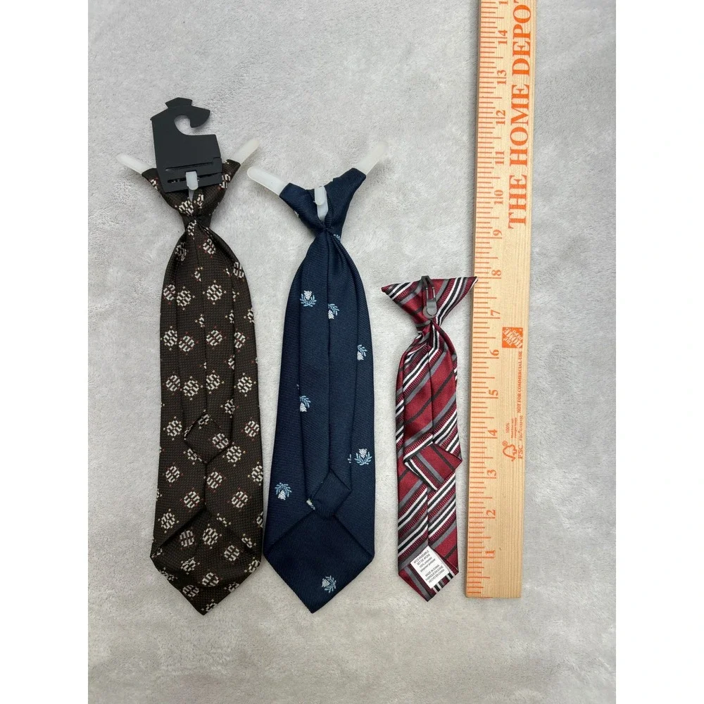 Vintage Clip-on Necktie Set Boys Striped 3 Pack Geometric Striped Floral Uniform